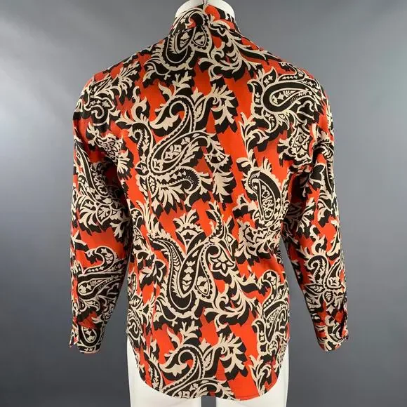 ETRO Size M Orange Black Khaki Abstract Floral Long Sleeve Shirt